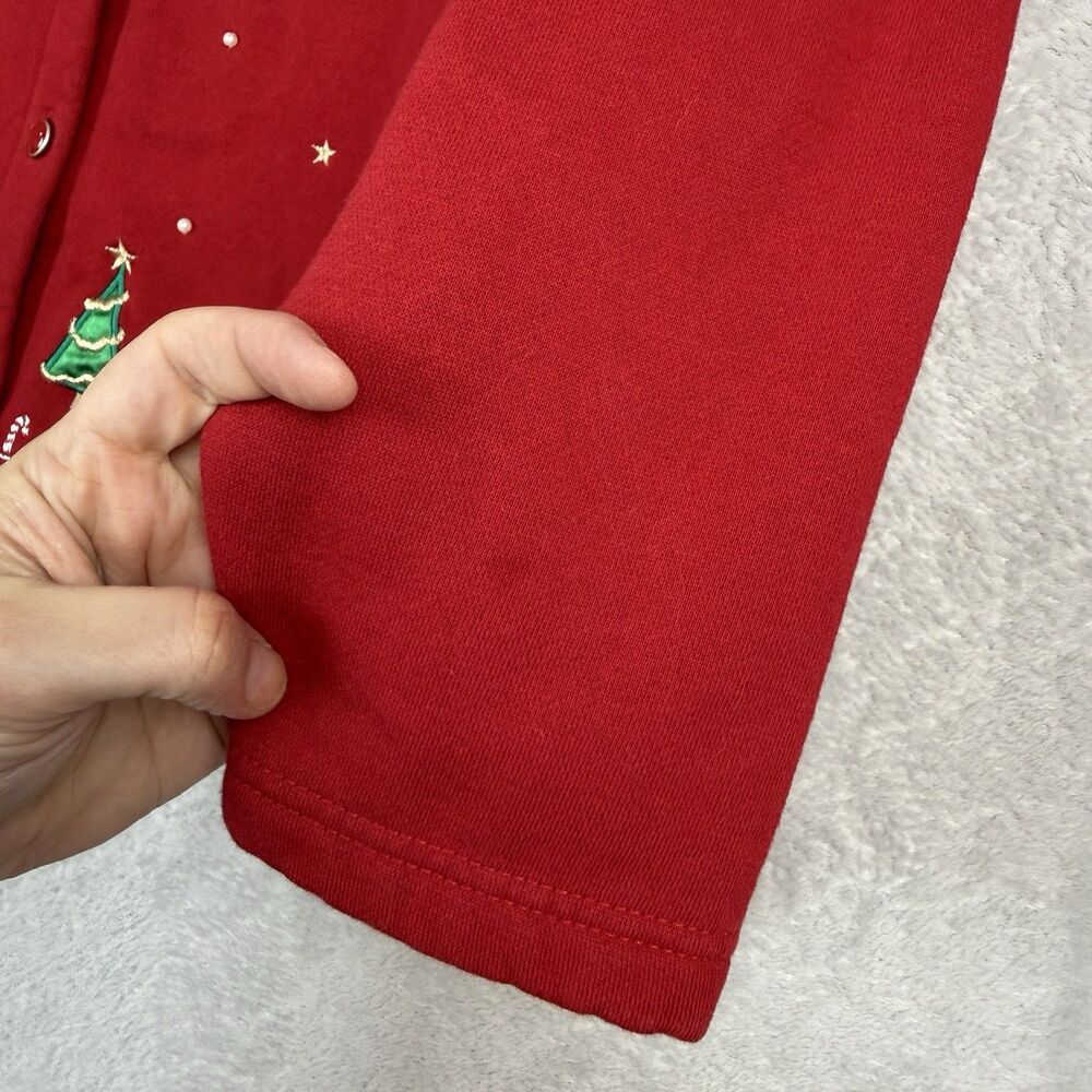 Vtg Christmas Cardigan Jacket Womens 1X Red Embroidery Santa Holiday Grandmacore - Picture 6 of 12